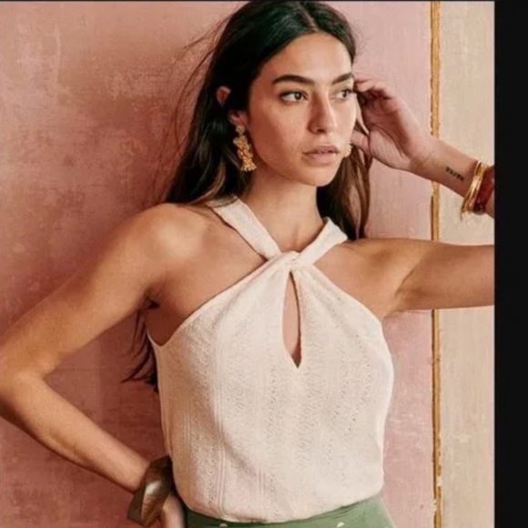 New! Sezane Cream Cotton Draped Tank Size Medium - Picture 3 of 6